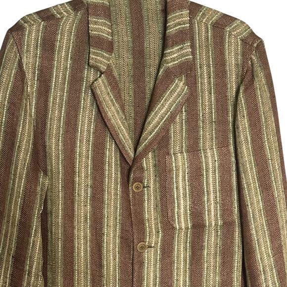 Michel Axel Men's Blazer Sport Coat Size 52 Vintage Brown Green Striped Euro Y2K - Picture 2 of 9